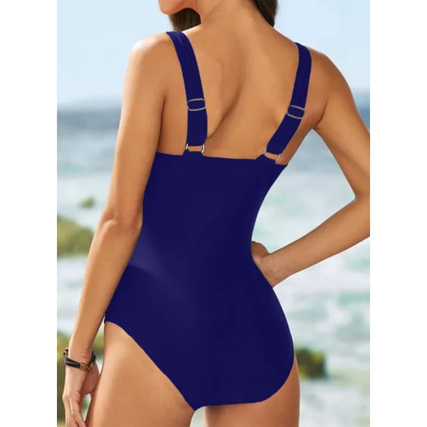 Dame-badedragter Mavekontrol-badetøj Dame V-hals Justerbare stropper Polstret svømmekostume Dame Beachwear Dame Athletic blue（A) L