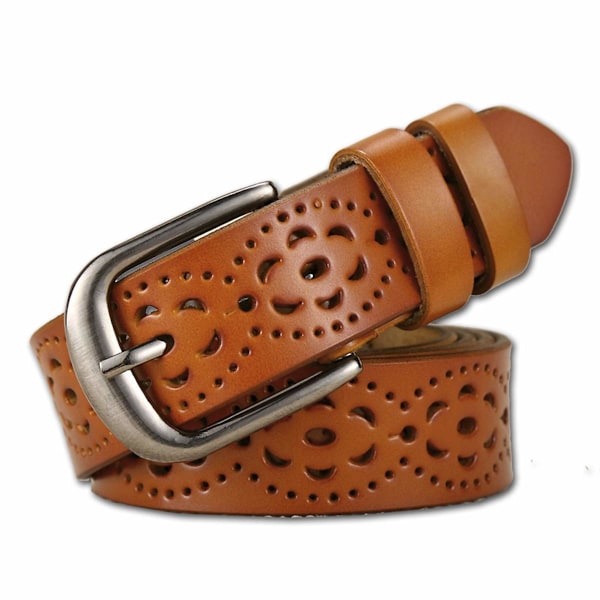 Läderbälte Mode ihålig blomma design Dam bälte brown