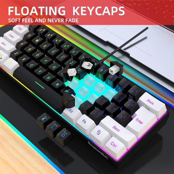 60% kablet spilltastatur, lite RGB-bakgrunnsbelyst membran spilltastatur, ultrakompakt mini vanntett tastatur for PC-datamaskinspillere pink