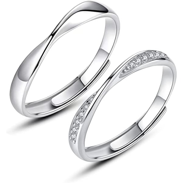 925 Sterling Sølv Ring Simple Par Ringe 2 STK