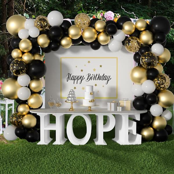 50 Pakk Svarte Gull Konfetti Ballonger 12 Tommer Hvite Svarte og Gull Ballonger med Bånd for Graduation Birthday Wedding gold