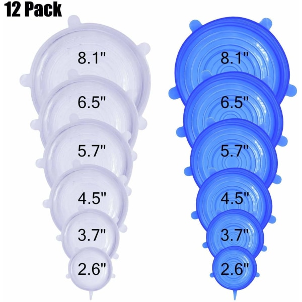 Silikonstrekklokk, 12-pakning med silikonmatdeksler