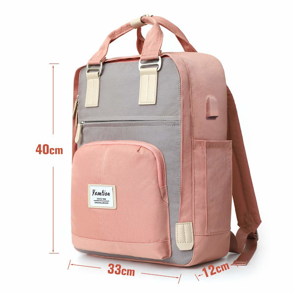 Ryggsäck för kvinnor och män, skolryggsäck för flickor och pojkar tonåringar, ryggsäck skol laptop ryggsäck för studier arbete universitet grey pink