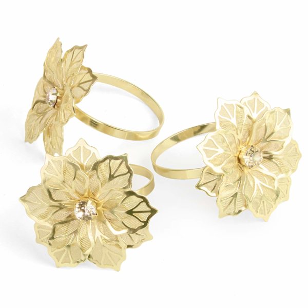 12 stk. Guld Servietringe Hule Blomst Legering Servietringe