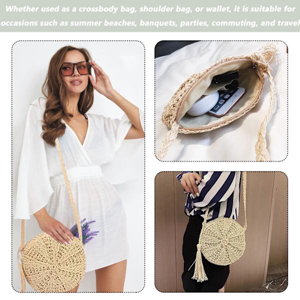 Halm Crossbody Bag, virkade väskor för kvinnor Halm Handväskor Liten Strandväska Halm Tote Bag Halmväskor
