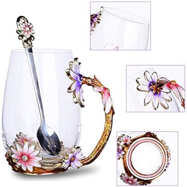 Handgjord emalj fjäril blomma glas kaffemuggar tekopp med sked, födelsedag julklappar till henne kvinnor mamma vänner lärare Alla hjärtans dag mödrar