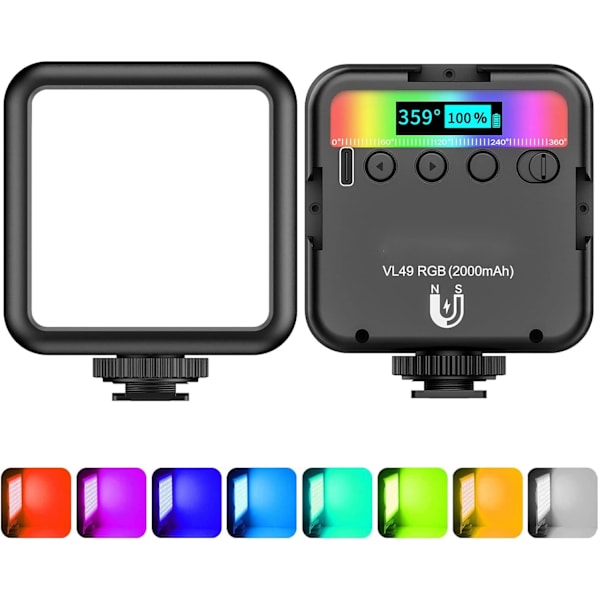 Videovalo RGB, VL49 Kameravalo Mini 360° Täysväri, Valokuvausvalot Ladattava 2500K-9500K, Led-paneeli Valokuvausvalaistus