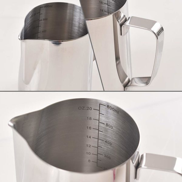 Espressomælkeskummerkande 20 OZ / 600 ml, rustfrit stål mælkeskummerkande med måleskala 600mml