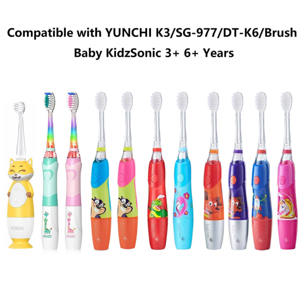SG977 SGEK6 korvaavat hammasharjaspäät, jotka ovat yhteensopivat Brush-Baby KidzSonic Dinosaur- ja Flamingo/Dada-Tech DT-K6 -4 ison harjaspään kanssa