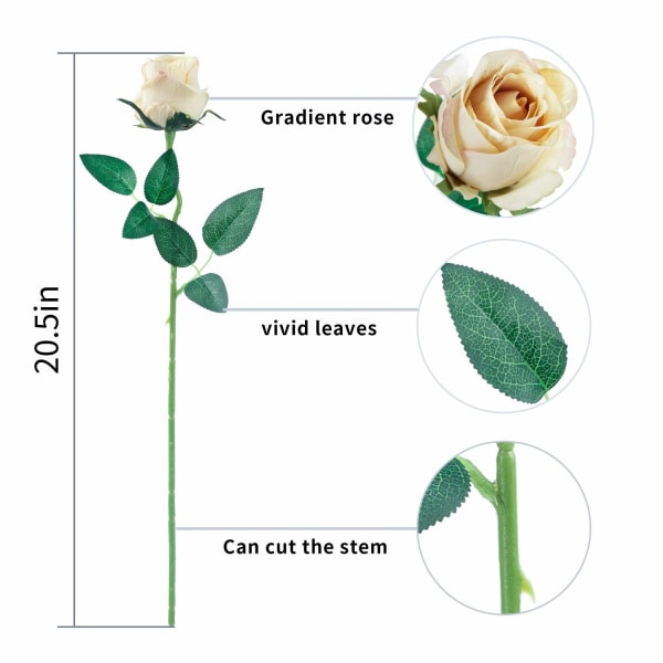 10 stjälkar konstgjorda rosor i siden (champagne)