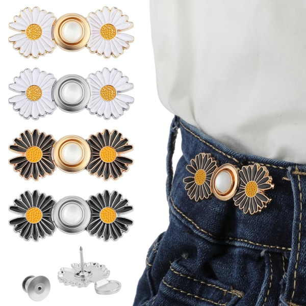 4 set knappar för byxmidja, avtagbara jeansknappar utan sömnad och verktyg, justerbart midjespänne för jeans
