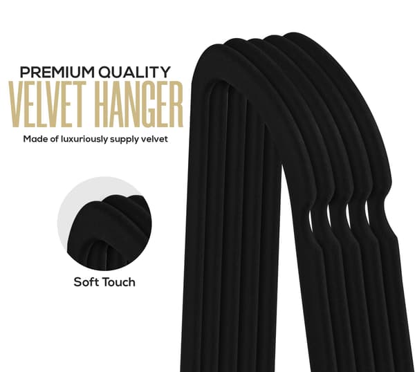 Premium halkfria flockade klädhängare (svart, 20-pack)