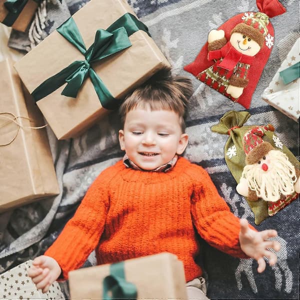 Julklappssäck, presentpåse för jul, julpåsar med dragsko, tomtesäck för fyllning, julpåsar för julklappsinslagning