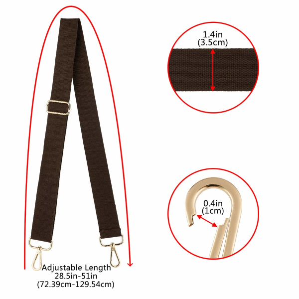 Justerbar ersättningsväskrem med svängbara metallkrokar Canvas handväska Axelremsväska Rem Messenger Bag Utbytbar rem för crossbody handväska