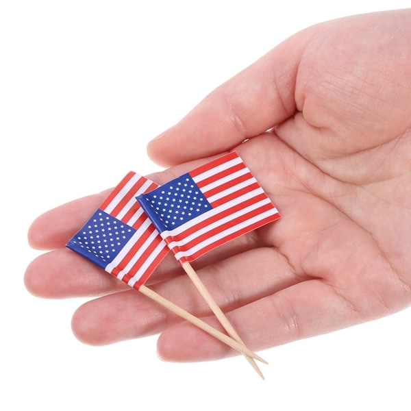 USA US Amerikanska flaggor tandpetare cocktailpinnar cupcake toppers för patriotiska temafester 4 juli dekorationer, Multi, 50 st