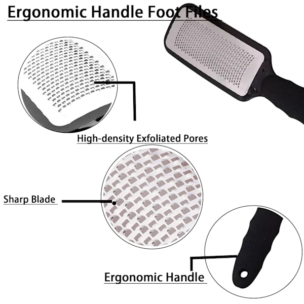 Hard Skin Remover Fotfiler, Rustfritt Stål Fot Callus Remover Fot Rasp for Død Hard Tøff Hud, Pedikyr, Profesjonell Salong Hjemmebruk (Svart)