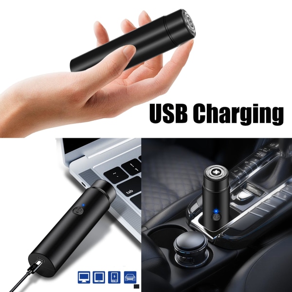 Mini sähköparranajokone, kannettava sähköinen pyörivä miesten partakone, langaton USB-ladattava sähköinen miesten partakone, vedenpitävä sähköinen taskuparranajokone (musta)