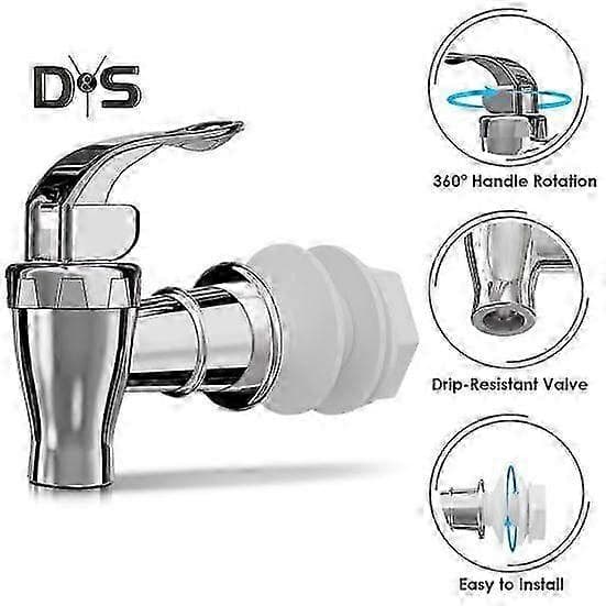 2 stk. vandhaner, sølvfarvede drikkevaredispensere, tappehaner, trykstil, udskiftningshaner, flowkontrol, håndtag til glas-/plastikkander, ideel