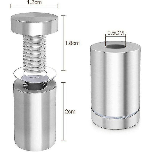 20 stk Glassavstandsholder, Veggfeste i rustfritt stål for reklame-spiker, for plater og skiltutstillinger (sølv)