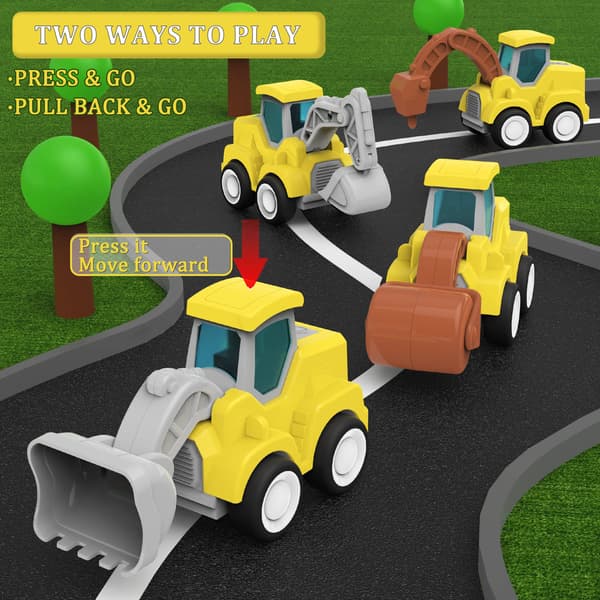4 stk gravemaskiner lekebiler for småbarn - Pull Back Cars Toys