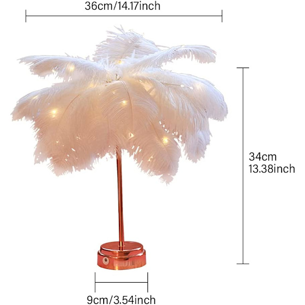 Fjerlampe, Kunstig Fjer LED Bordlampe, Genopladelig