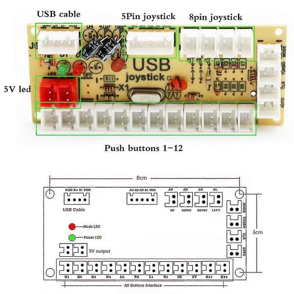Nullforsinkelse Arkade DIY Arkade USB-koder til Joystick kompatibel med PC/PS3//Android med Joystick 4,8 mm knapp