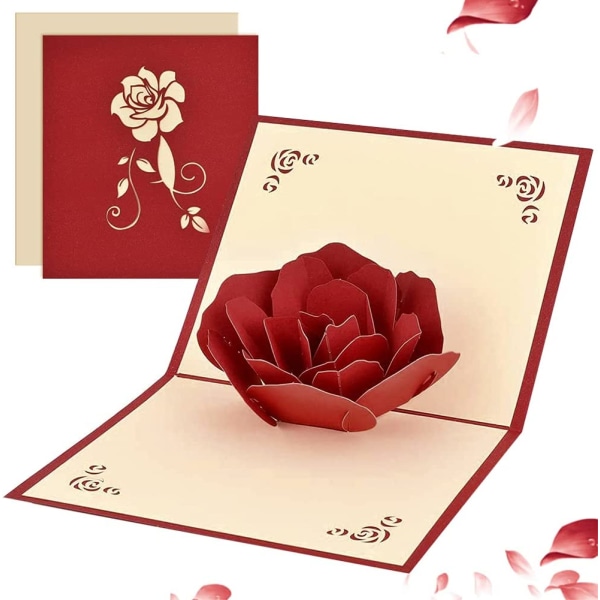 3D Pop Up gratulationskort, romantiska Rose Flower Valentines Card