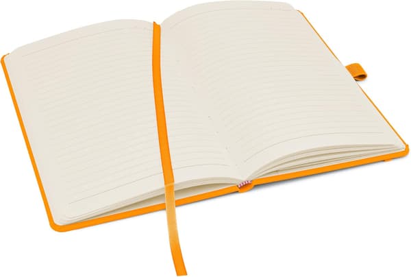 10 stk. A5 Notesbog med linjerede sider, penholder, bånd, datomærker og papirlomme, medium hardback journal (orange)