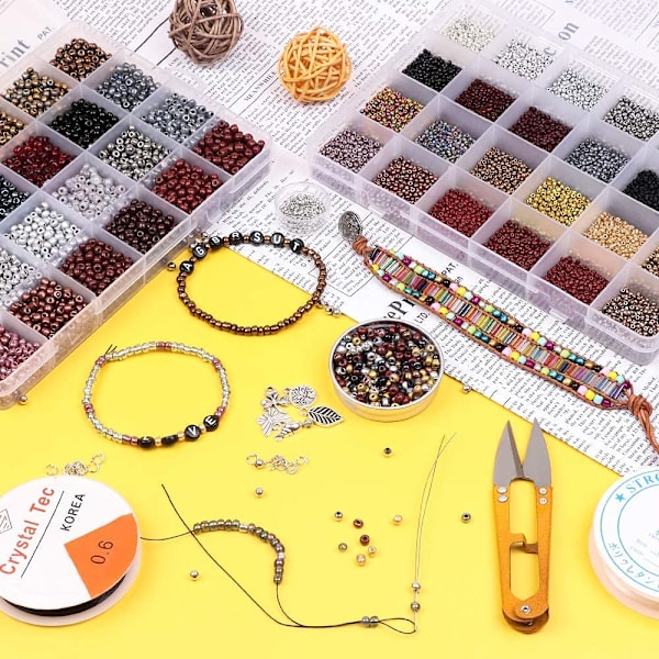 Glaspärlor Kit 9600 st, DIY-pärlor för smyckestillverkningssats, 3 mm