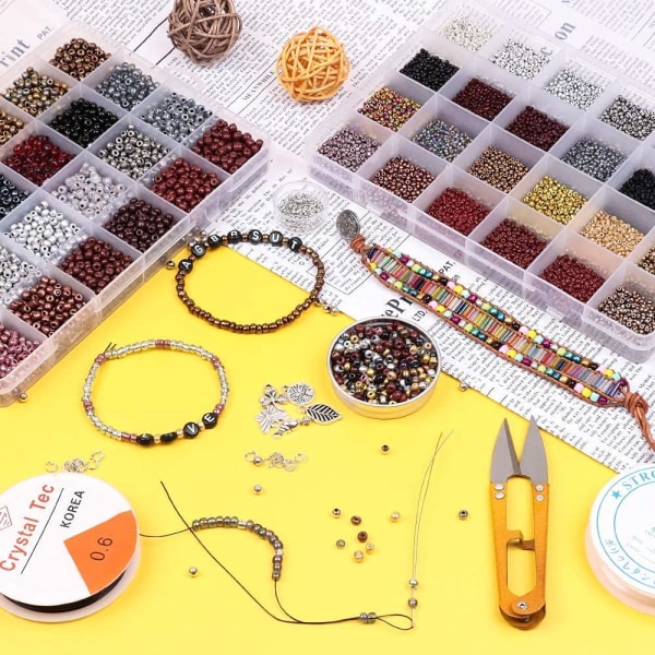 Glaspärlor Kit 9600st, DIY-pärlor för smyckestillverkning, 3 mm