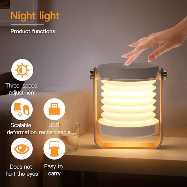 Sammenklappelig bordlampe, babysafe natlys