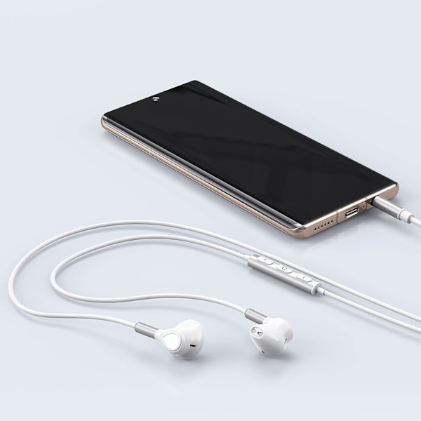 Hörlurar med sladd, in-ear-hörlurar med sladd, halva i örat-hörlurar 3,5 mm jack, trådbundna hörlurar med mikrofon och volymkontroll WHITE