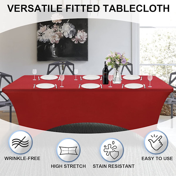 6 fot Spandex tilpasset borddeksel, vaskbart rektangulært stretch bukkbordduk for bankett, bryllupsfest feriearrangement