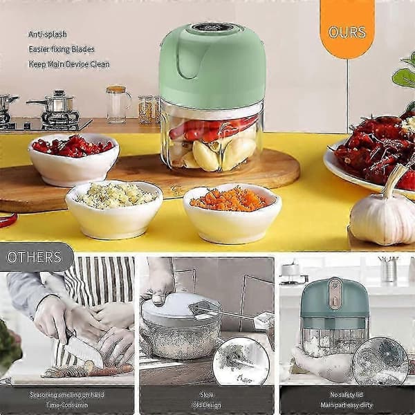 Elektrisk Mini Matkutter, USB-lading Mini Elektrisk Hvitløkskutter, Liten Matprosessor, Brukes Til Løk Hvitløk Pepper