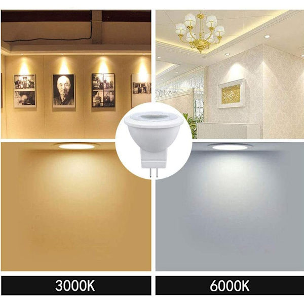 3W MR11 GU4 LED-lampa, kall vit 6000K AC/DC 12V (4 st)