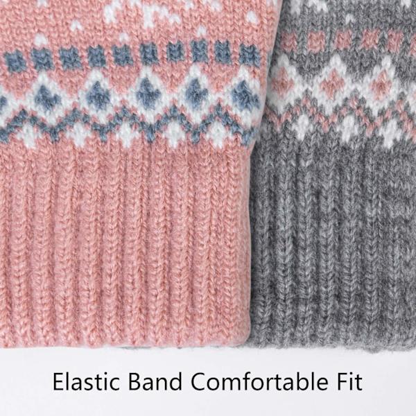 Fashion handsker til kvinder - Vintervarme touchscreen vinterhandsker med sneblomsterprint - Hold varmen med kashmir til kvinder og mænd - Genanvendelige pink/grey
