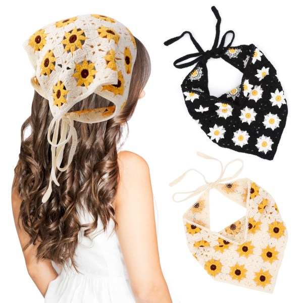 2 stk Floral Crochet Bandana hår pannebånd for kvinner