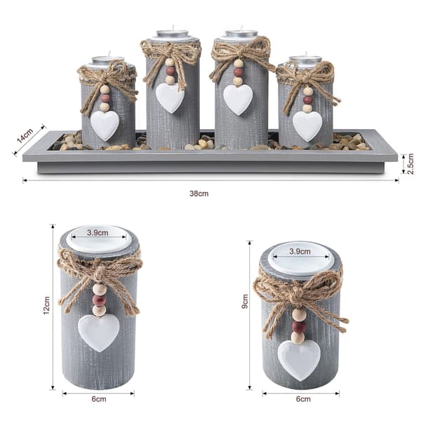 Ljusstakar Set om 4 med Wodden Bricka, Tealight Hållare