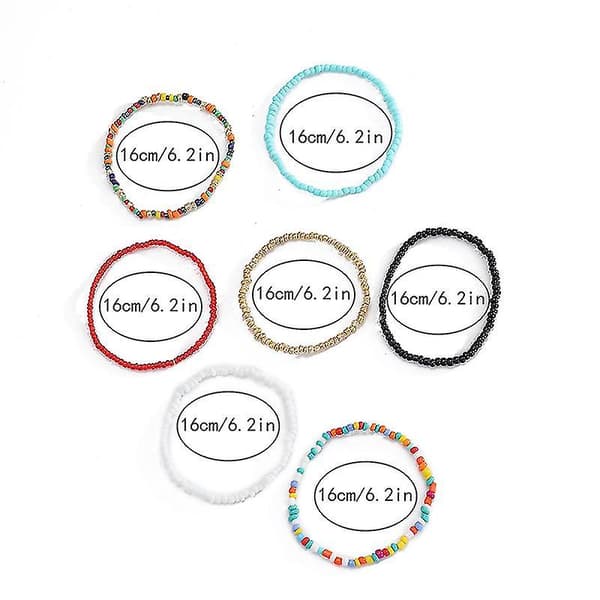 7 stk. Farverige små perler boheme bangle elastisk armbånd sæt smykker tilbehør