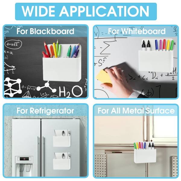 Magnetisk markørholder-arrangør med stærk anisotrop magnetpude til whiteboard, køleskab, køleskab, skab, kontor, hjem, skole (hvid)