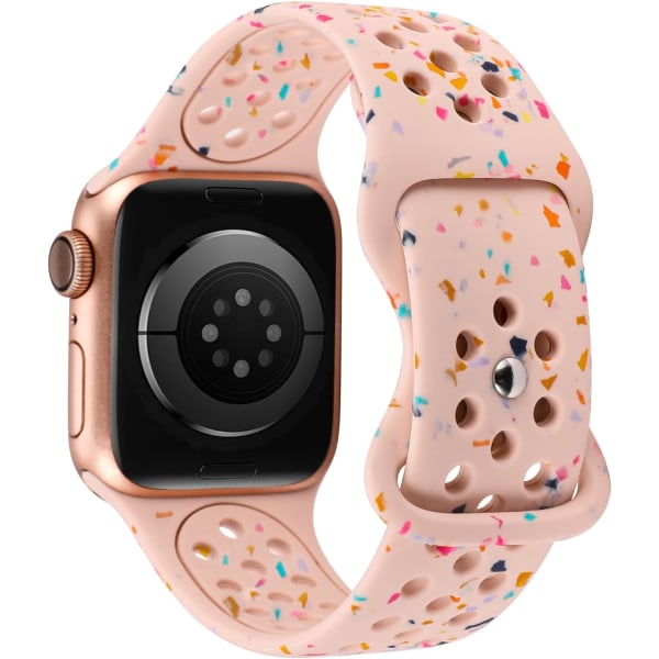 Sportrem kompatibel med Apple Watch-remmar Hål 40mm 38mm 41mm, Mjukt silikon Sport Andningsbart Ersättningsrem för iWatch Series pink 38/40/41MM