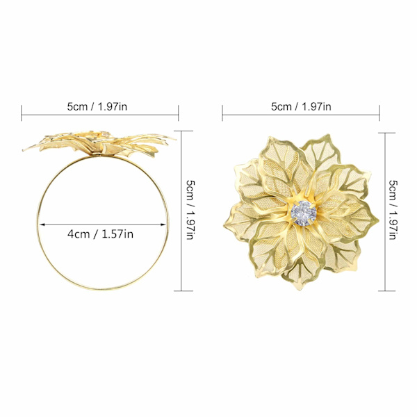 12 stk. gullfargede serviettringer med utskjæringer i form av blomster, serviettringholdere i legering for julemiddag, bryllup, bursdagsfest, høytidsbankett, dekorasjon gold