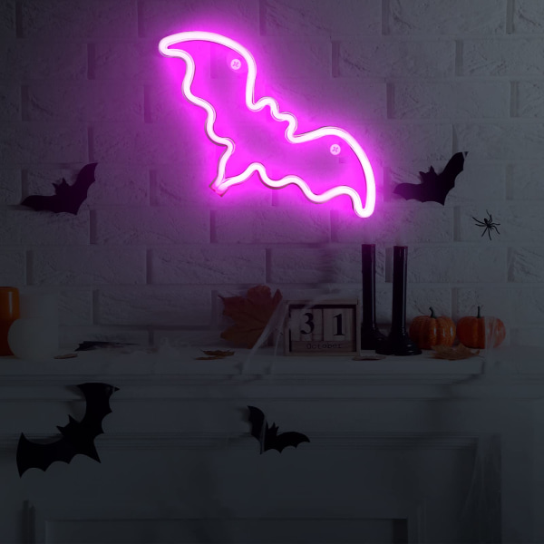 Halloween-neonkyltti Halloween-sisustus Neonvalo-LED-kyltti seinäkoristeluun Halloween-juhlat lapsille Lahja Olohuone Makuuhuone Syntymäpäivä Hääbaari (Lepakko)