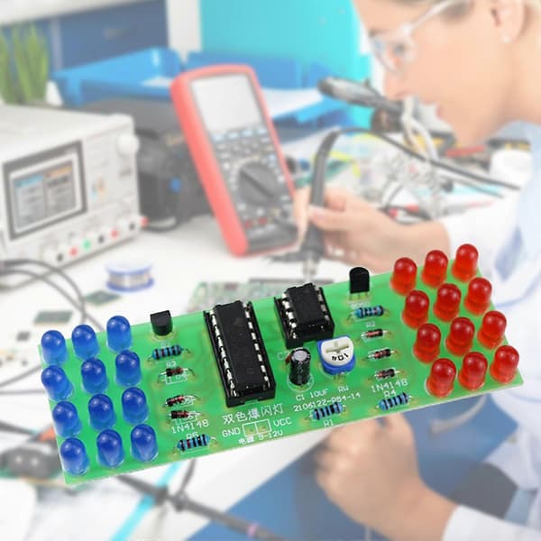 Rød Blå Tofarget DIY-sett Strobe Elektronisk Drakt Blinkende Lys Komponenter