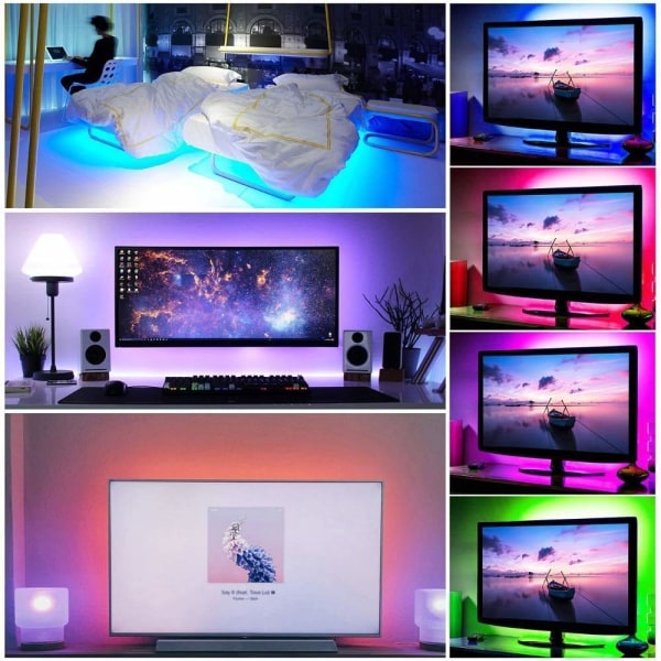 USB LED-lysstripe, RGB 5050 lys, 24-knapps infrarød fjernkontroll, sikker og berørbar, DIY innendørs dekorasjon, TV-baklys (9,84 fot / 3 m)