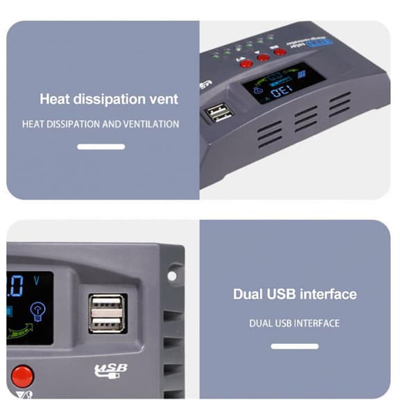 50A Solladdningsregulator, Automatisk Detektering 12V/24V Längd: 17,5 cm / Bredd: 10,5 cm / Höjd: 4,5 cm