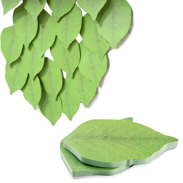 Vackra gröna bladformade självhäftande anteckningar, 8-pack självhäftande anteckningsblock, klibbiga set för gör-det-själv-dekoration, skola och hemmabruk