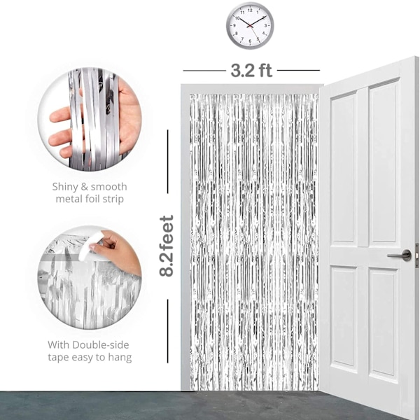 2 kpl 3ft X 8.3ft hopeinen tinsel glitter verho