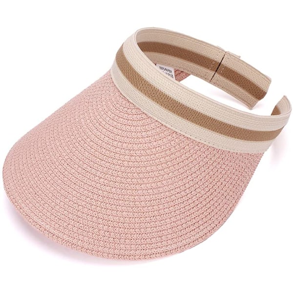 Kvinners Stor Bredde Strand Halm Golf Solhatt Sommer Cap(Rosa)