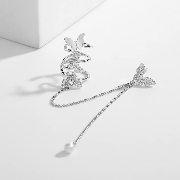 Fjärilsmanschettörhänge för kvinnor flickor 925 Sterling Silver